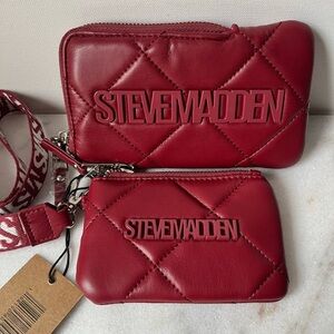Steve Madden Red Quilted Women's wristlets card holder set of 2 wallet